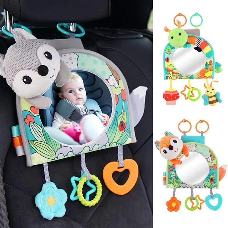 Stroller Parts Accessories Cute Animal Baby Rear Facing Mirrors Adjustable Safety Back Seat Headrest Rearview Mirror Car For Kids Toys Gifts 230703