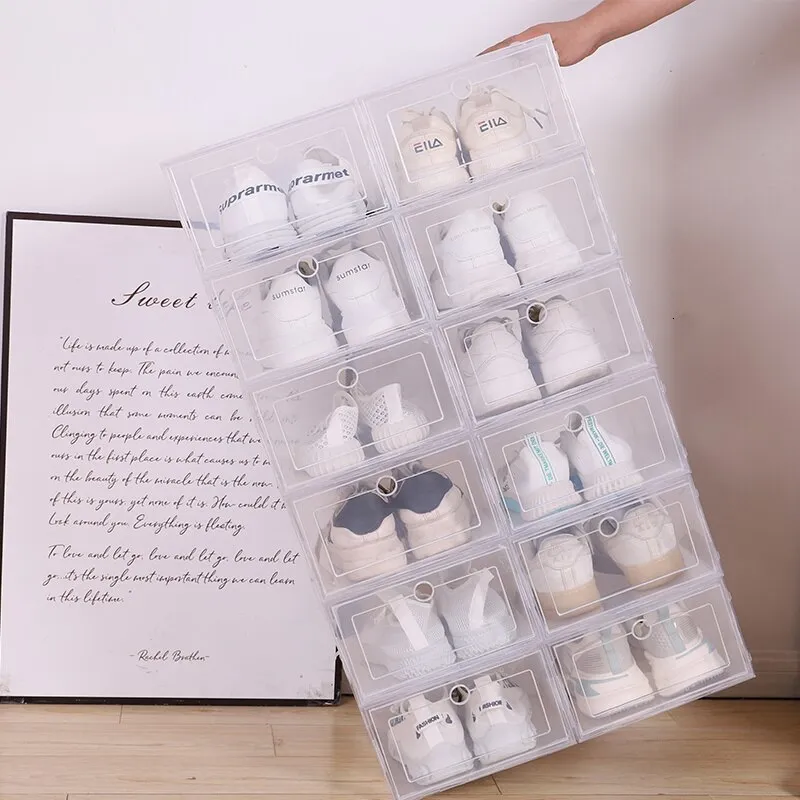 6pcs Clear Shoe Boxes Stackable Plastic Organizer