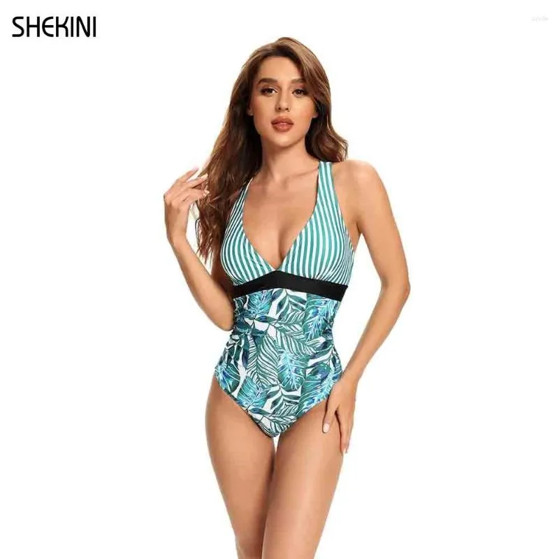 Costumi da bagno da donna SHEKINI Costume da bagno intero Tummy Control Scollo a V Costumi da bagno Spalline incrociate Deep Beachwear