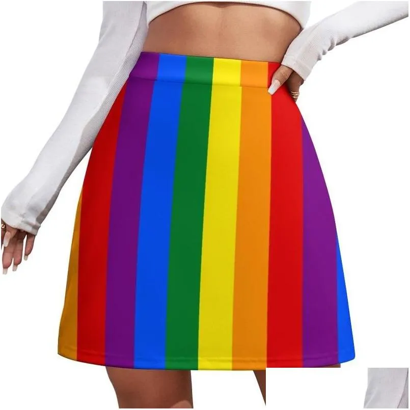 Skirts Lgbt Rainbow Skirt Female Gay Pride Flag Print Cute Mini Summer Street Fashion High-Waisted Oversized Casual A-Line Drop Deli Dhnwk