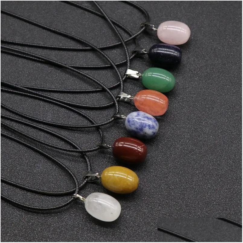 Pendentif Colliers Pierre Naturelle Irregar Ovale Oeuf Forme Collier Lots Quartz Guérison Cristal Corde Chaîne Collier Pour Femmes Mode Jewe Dhquf