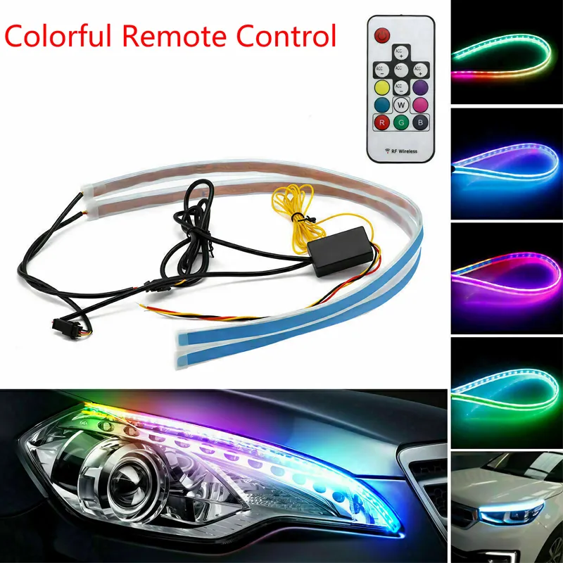 2pcs 12V Voiture LED DRL Feux Diurnes Étanche Flexible Bande Souple Universal Auto Flow Runs LED Strip Frein Clignotant Lumière