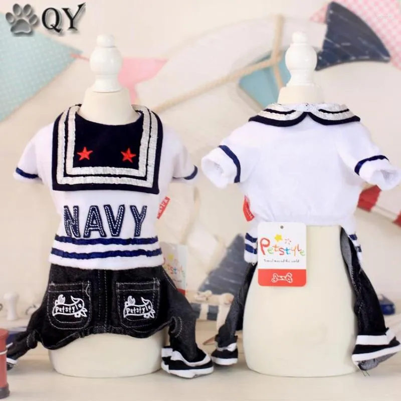 Hundkläder Djurprodukter Navy Sailor Pyjamas Sommar Vår Teddy Yorkie bomullskläder för hundar Valp Kattkläder XS-XL