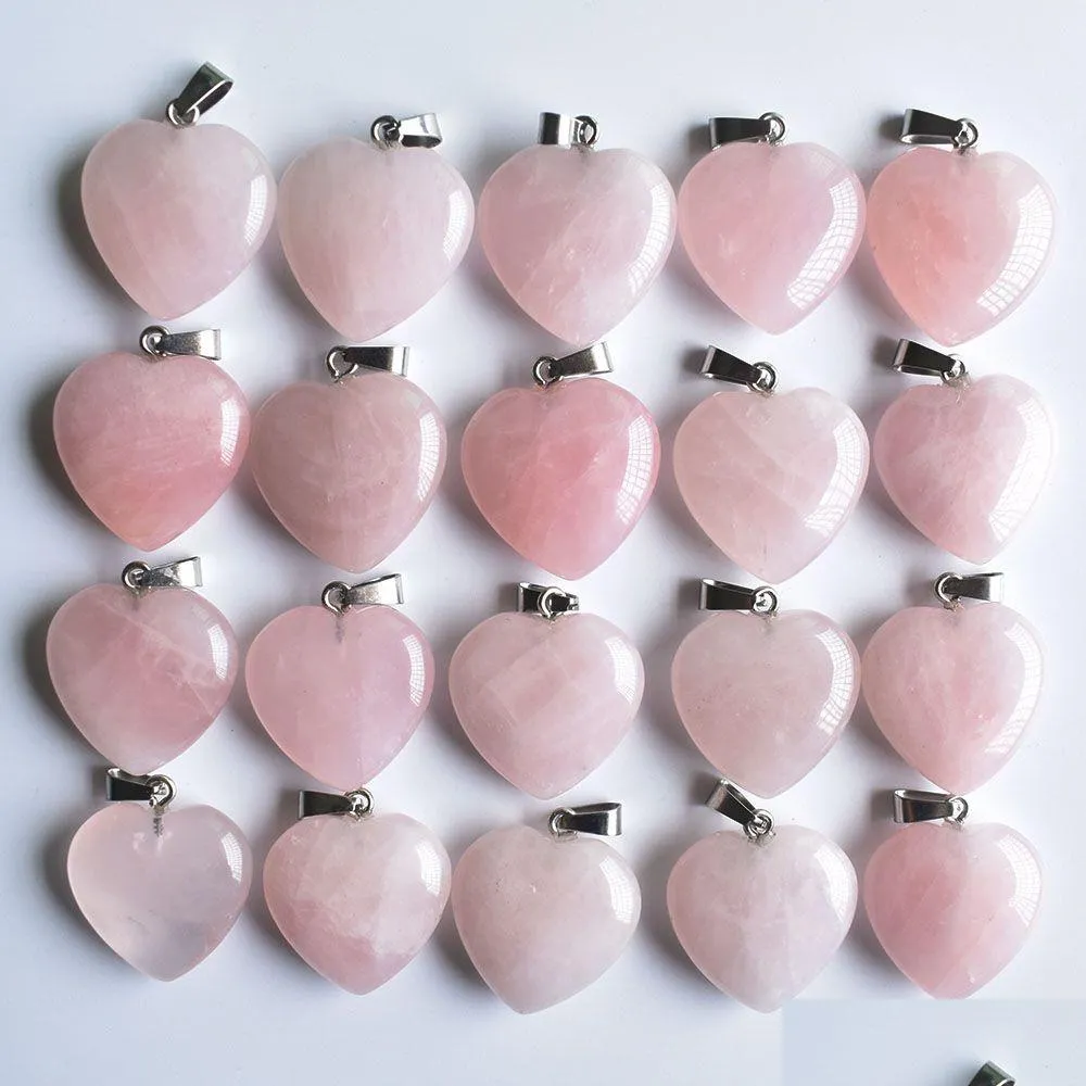 Charms Rose Quartz Coeur Pierre Naturelle Chakra Guérison Pendentif Collier À Faire Soi Boucles D'oreilles Fabrication De Bijoux Drop Delivery Résultats Composants Dhdjb