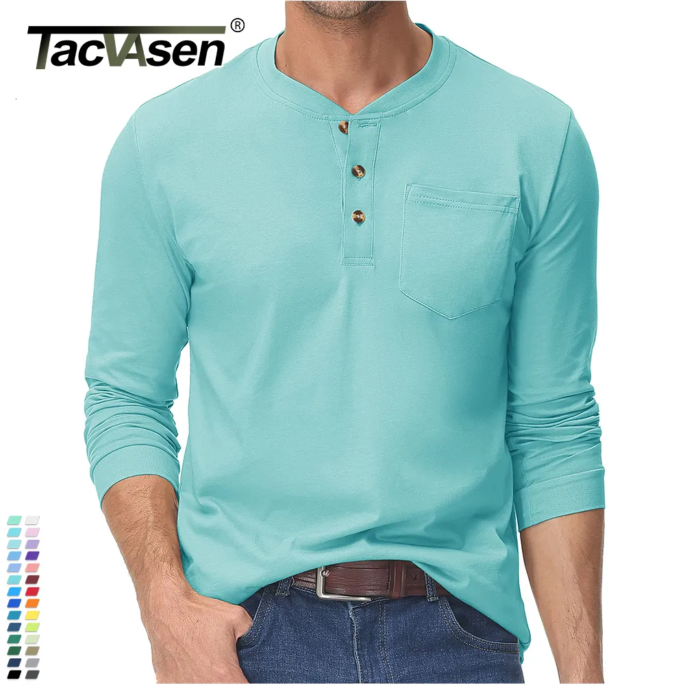 Männer Trainingsanzüge TACVASEN Hochwertige Baumwolle Henley T-Shirts Herren Casual Langarmhemden Herbst Frühling Pullover Tops Henry Neck Kleidung Männlich 230703