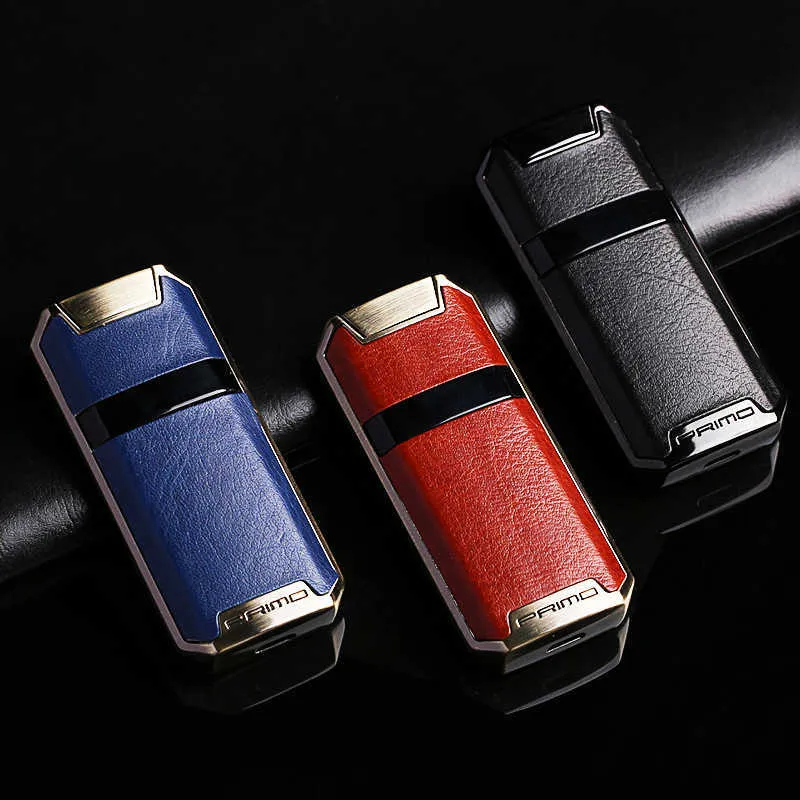 PRIMO Arc électronique USB Recharge luxe métal cuir électrique briquet pour ami anniversaire mariage cadeau père PVOY