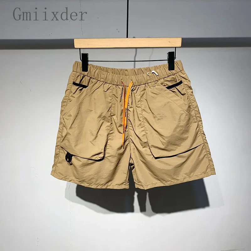 Erkek şort gmiixder yaz kargo cadde cepleri yarım pantolon unisex rahat kısa orta pantolon gevşek buz ipek sporları s 230703