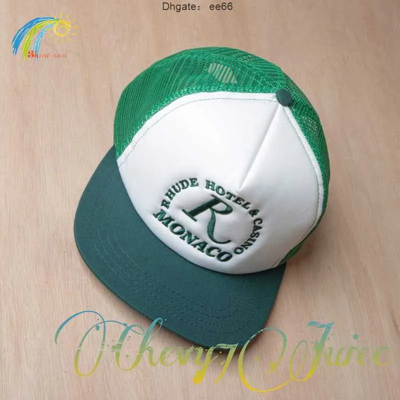 Bonés de Bola Verde Letras Bordadas Malha RHUDE Chapéu de Sol Masculino Feminino Moda de Alta Qualidade Rhude Boné de Beisebol Ajustável Etiquetas Internas