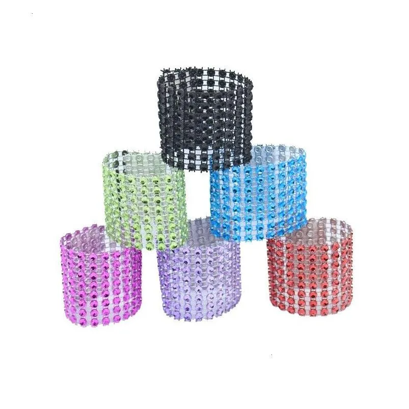 Ronds De Serviette Anneau Chaises Boucles Mticolor Événement Décoration Artisanat 8 Rangée Maille Strass Titulaire À La Main Partie Fournitures Drop Dhlfv