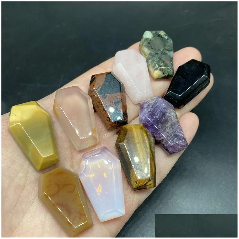 Piedra Mini Adornos de cristal natural Forma de ataúd Reiki Curación Chakra Cuarzo Mineral Piedras preciosas caídas Pieza de mano Hogar Lucky Decora Dhyey