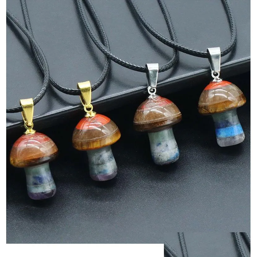 Pendentif Colliers Arc-En-Pierre Naturelle Sculpture Forme De Champignon Reiki Guérison 7 Chakra Collier En Cristal Pour Les Femmes Bijoux Drop Deliver Dhbil