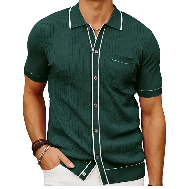 Camisa Pólo de Manga Curta Pólo Masculina com Botão Frontal e Gola | Design elegante clássico para uso formal casual 230703