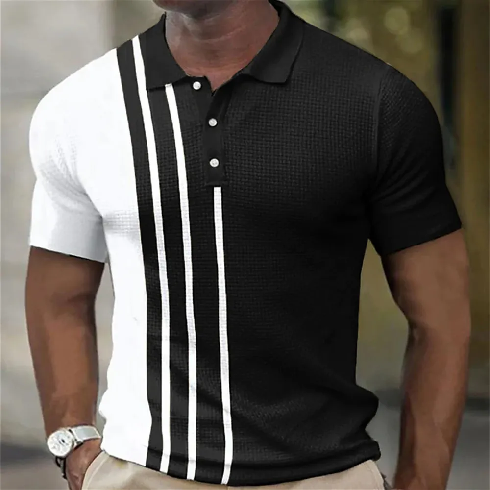 Polo da uomo Polo da uomo Summer Stripes T-shirt manica corta Casual Business Button Top Tee Fashion Polo Abbigliamento uomo 230703