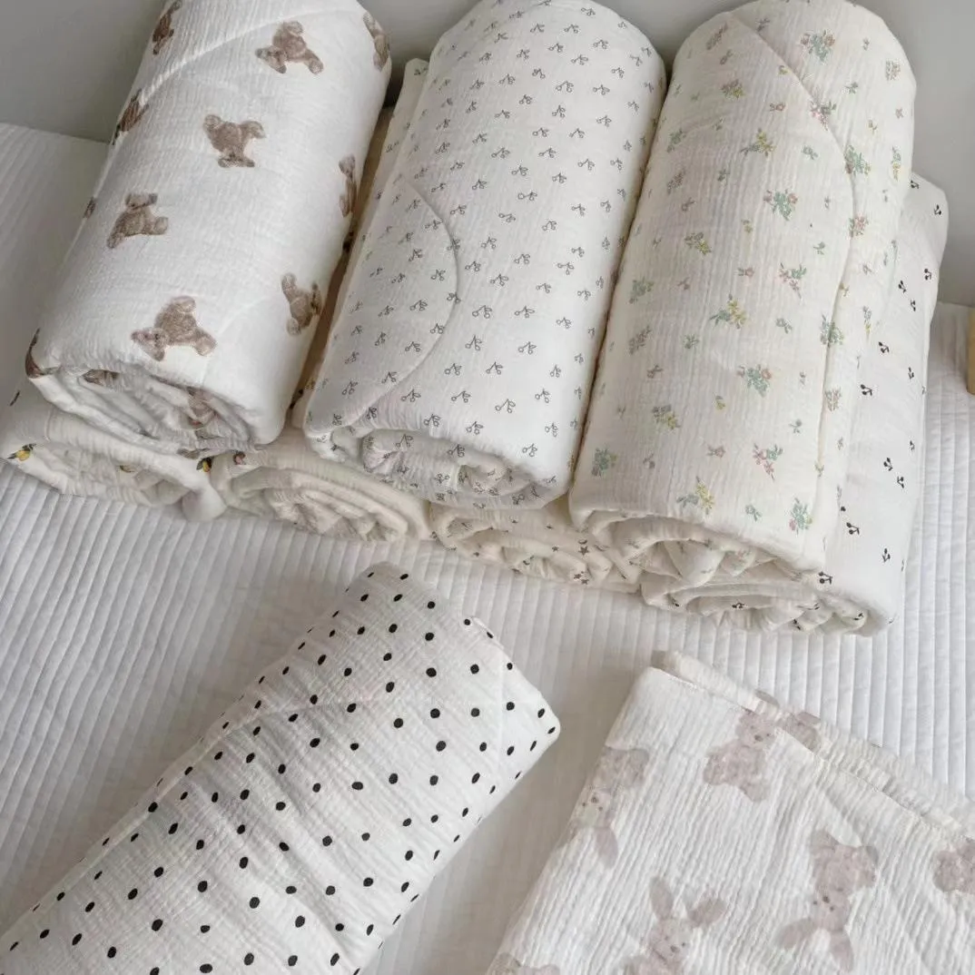 Skrubber vintage blommig baby muslin quilt filt pojke flicka sommaren för baby sovtäcke täcke sommar baby sängkläder