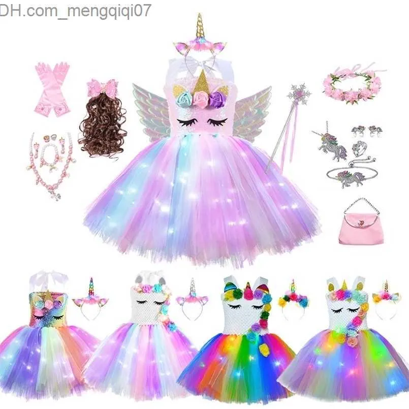 Abiti da ragazza Abiti da ragazza Ragazze Shiny Unicorn TUT Dress Incandescente Kids Unicorn Abiti per ragazze Hallowmas Party Princess Dress Abbigliamento per bambini abiti Z230704