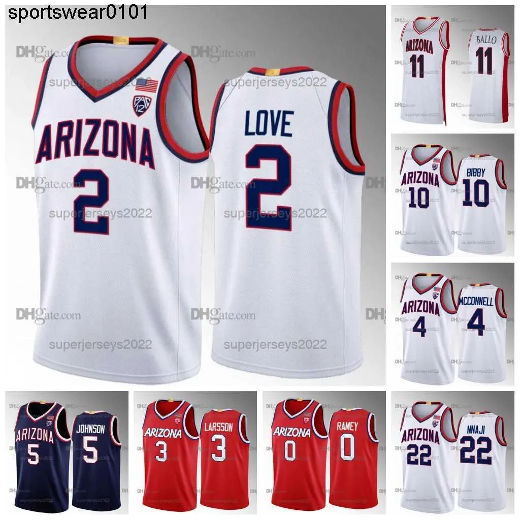 2 Caleb Love Arizona Wildcats NCAA College Basketball Jersey T.J. McConnell Mike Bibby Zeke Nnaji Kerr Kriisa Pelle Larsson Adama Bal Courtney Ramey