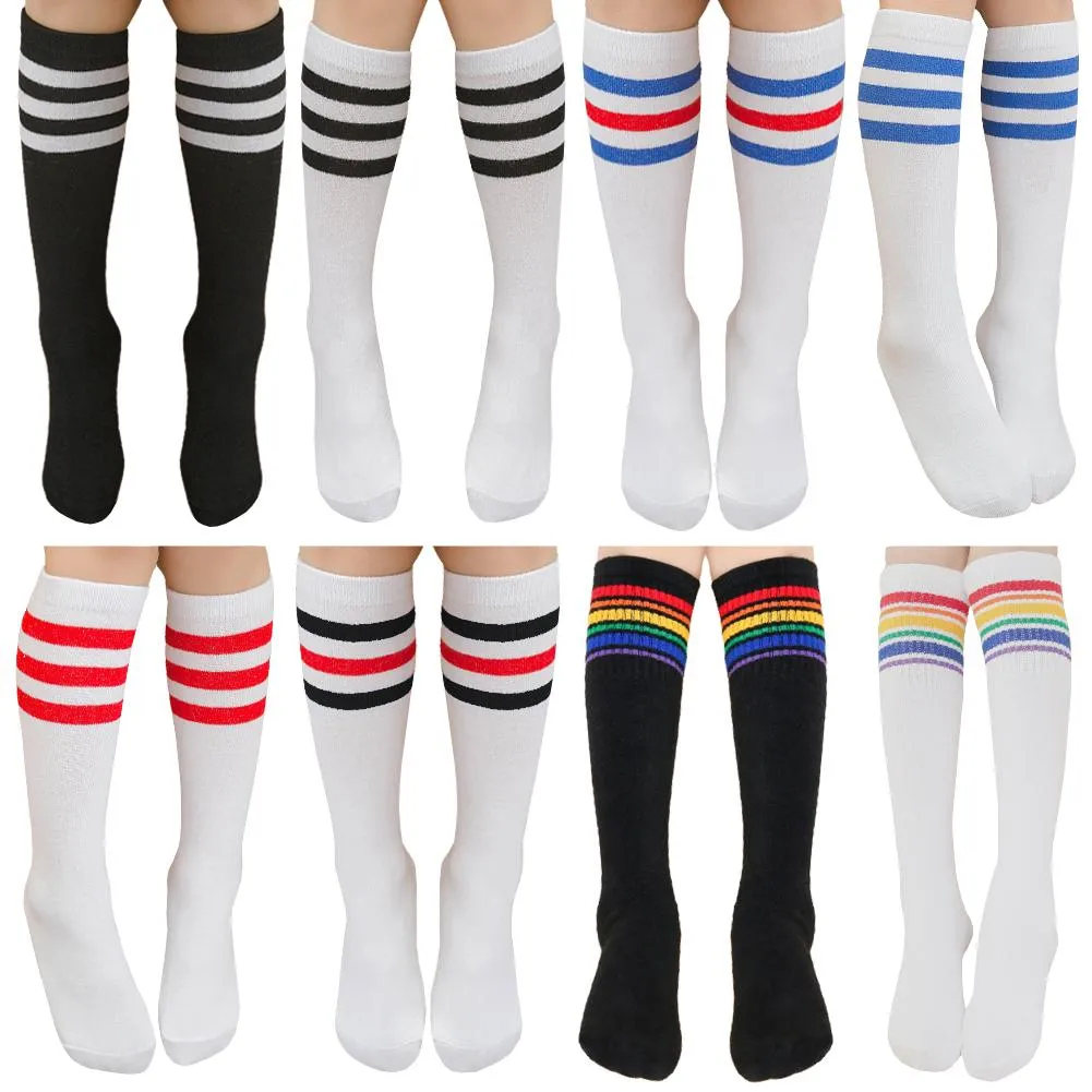Pads Girls Socks 8pcs Over Knee Sports Child Cotton Stockings Striped Calf Tights Kid Casual School Skateboard Sock for Party Dancing