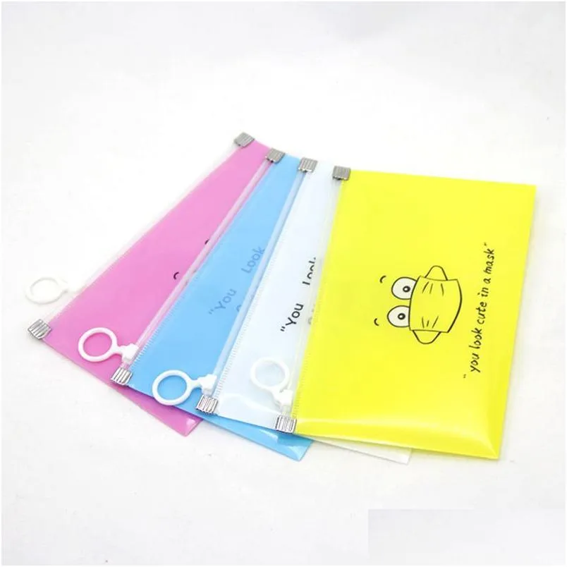 Storage Bags Face Mask Bag Cartoon Printed Plastic Portable Facemask Holder Masks Pouch Caja Para Guardar Mascarillas Drop Delivery Dhbcj