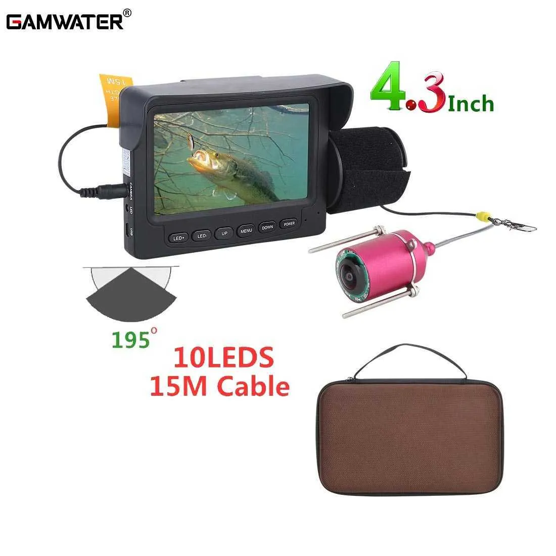 Localizador de peixes GAMWATER Video Fish Finder 4,3 polegadas IPS Monitor LCD Kit de câmera para pesca no gelo subaquática de inverno com 10 peças de luzes IR Presente para meninos HKD230703