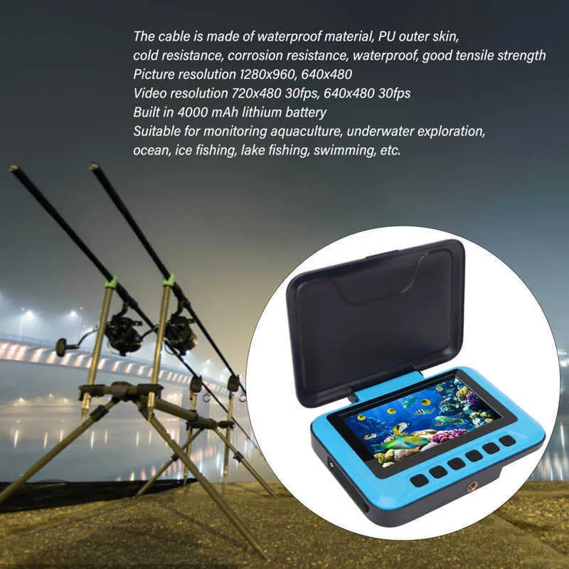 Fish Finder Caméra d'inspection de pêche sous-marine Caméra de vision nocturne 4.3In Display HD Couleur IP54 Étanche 4000mAh Night Vision Fish Finder HKD230703