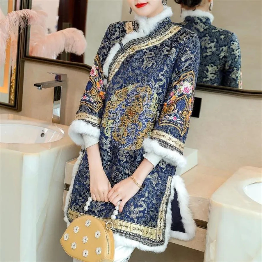 Vêtements ethniques Dame Rétro Qipao Robes Style Chinois Traditionnel Cheongsam Mode Élégant Oriental Femmes Broderie Tang Costume H256g
