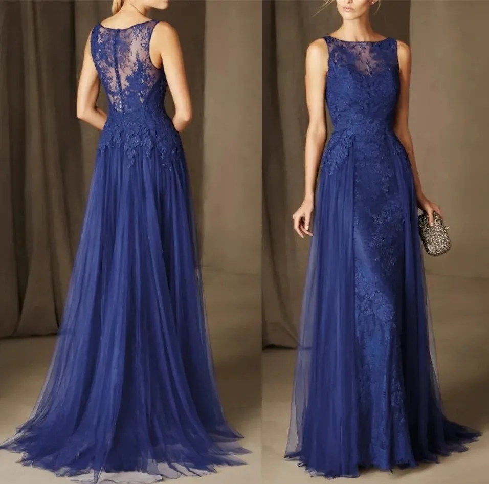 Royal Blue Mother Of The Bride Dress Elegant Jewel Neck Floor Length ...