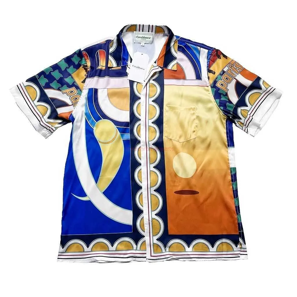 Casa Designer Moda Roupas Camisas de Alta Qualidade Casablanca Bullfighter Gráfico Gradiente Impressão para Homens Solto Versátil Seda Manga Curta 240327