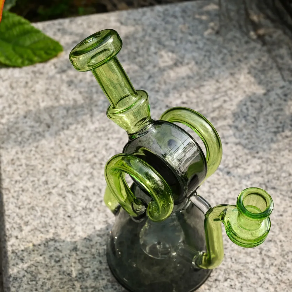 8 inch cool glass dab rig bong hookah unique function glass recycler smoking water pipe with quartz banger