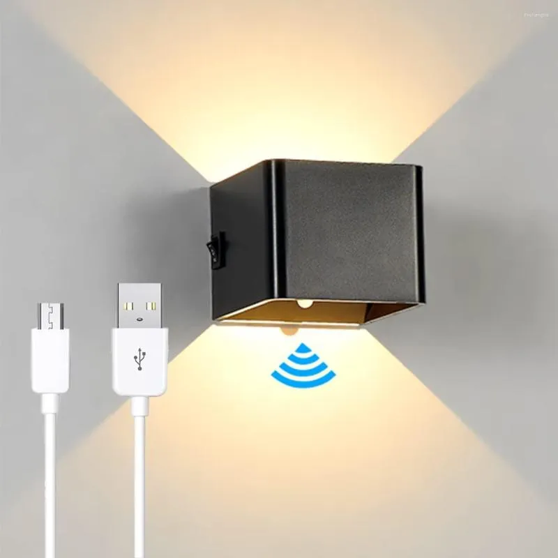 壁ランプ充電式屋内モーション検出器付き LED ブラック電池式スイッチ 5 ワット USB ライト磁気 Be