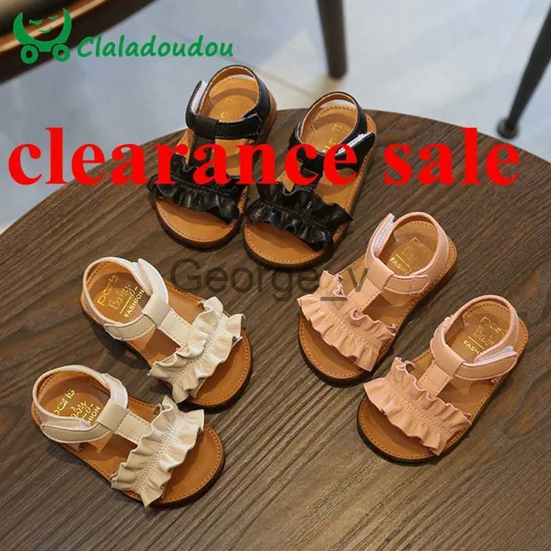 Sandaler Claladoudou 1216CM Barnsandaler Rosa Beige Pure Summer Girls Sandal Volanger Princess Shoes AntiSlip Baby Sandal Toddler J230703