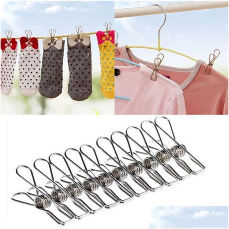 Other Housekeeping Organization Stainless Steel Clothes Clips 5.5X2.5Cm Socks P Os Hang Rack Parts Portable Clothing Pegs Drop Del Dh4X5