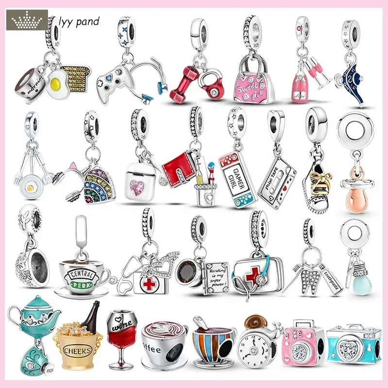 Voor Pandora Charms Sieraden 925 Charm Beads Accessories Coffee Cup -hoofdtelefooncamera Theapot Charm Set