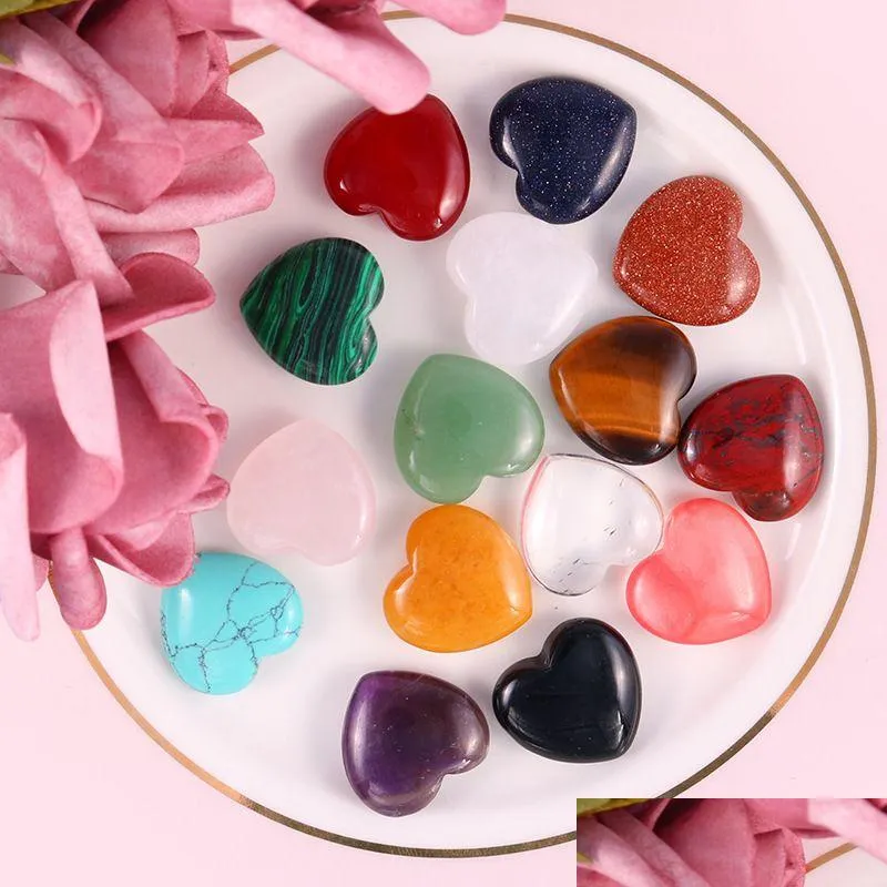 Stone Heart Ornaments Natural Rose Quartz Turquoise Naked Stones Hearts Dekoration Handhandtag Diy Necklace Accessories Drop Dhakr