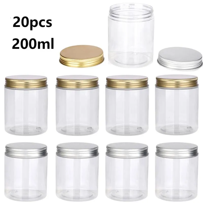 Bougeoirs 20 pcs 200 ml Bocaux En Plastique Vides PET Pot Transparent Cosmétique Crème Pour Le Visage Conteneur Écrou Bonbons Grain De Stockage Maison Cuisine Fournitures 230701