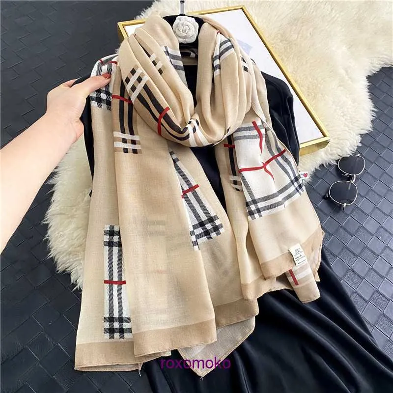 Fashion Bur Home womens scarves for winter and autumn Foreigner Versatile Neck Korean Edition Contrast Color Checker Art Cotton Hemp Thin Scarf Long Style Dual