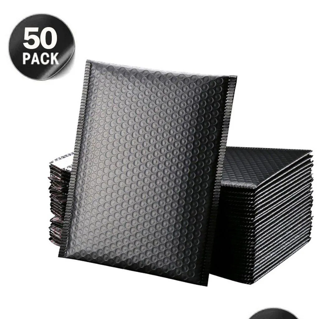 Förpackningsväskor 50st bubbla kuvert självförsegling svart folie mailer för presentförpackning fodrad poly bröllop väska post kuvert droppe Deliv Dhlaw