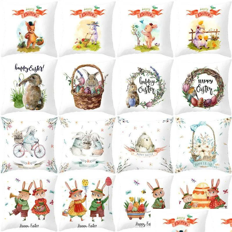 Pillow Case Easter Bunny Pillowcase Cartoon Rabbit Ers 45X45Cm Square Throw Home Car Office Drop Delivery Garden Textiles Bedding Sup Dhr3I