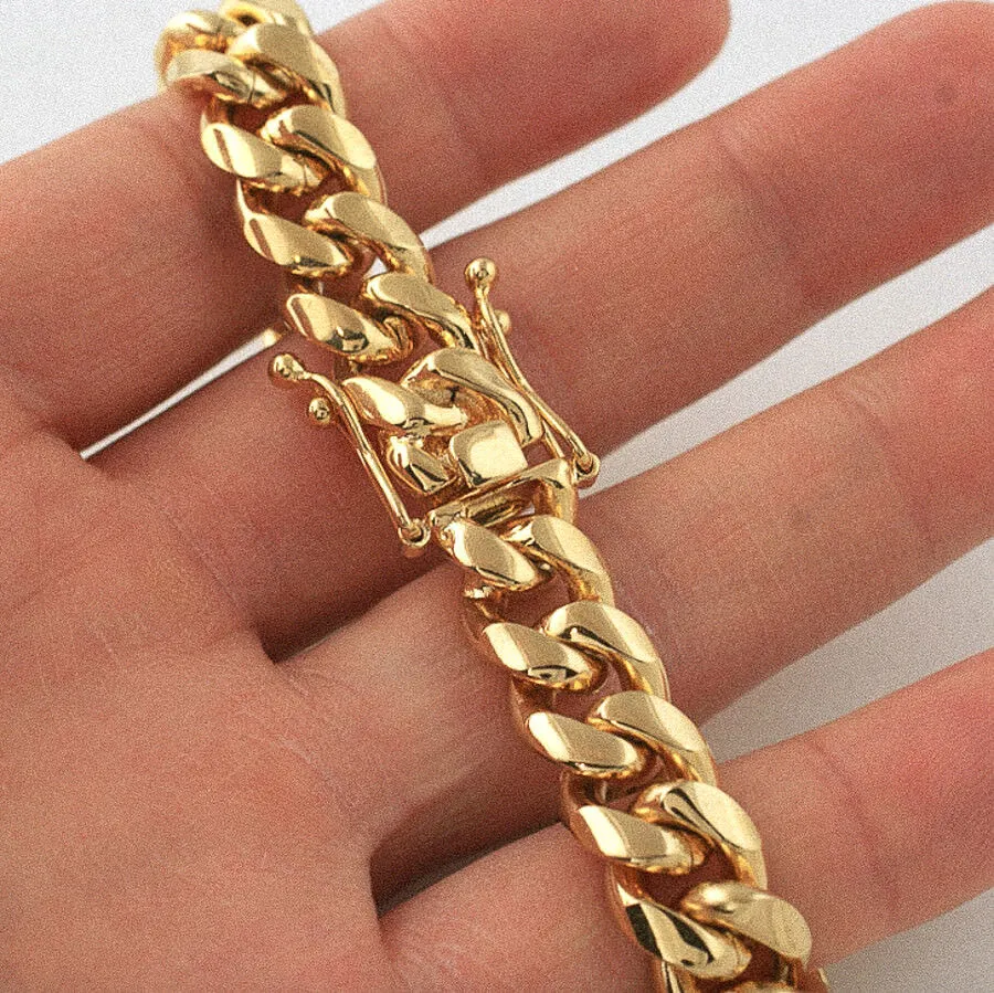 Мужской хип -хоп 14K золотой из нержавеющей стали в Miami Cuban Link Bracelet