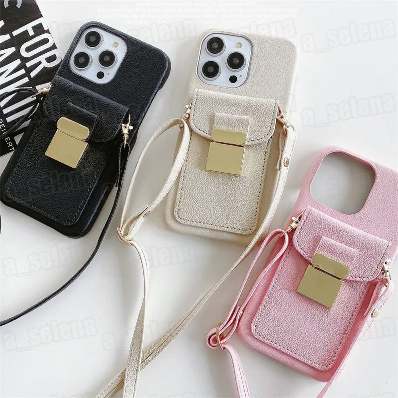 Étuis de téléphone portable de fleur en relief de concepteur Crossbody pour iPhone 14 13 12 11 Pro Max Couvertures arrière mobiles en cuir Coques avec poche pour carte