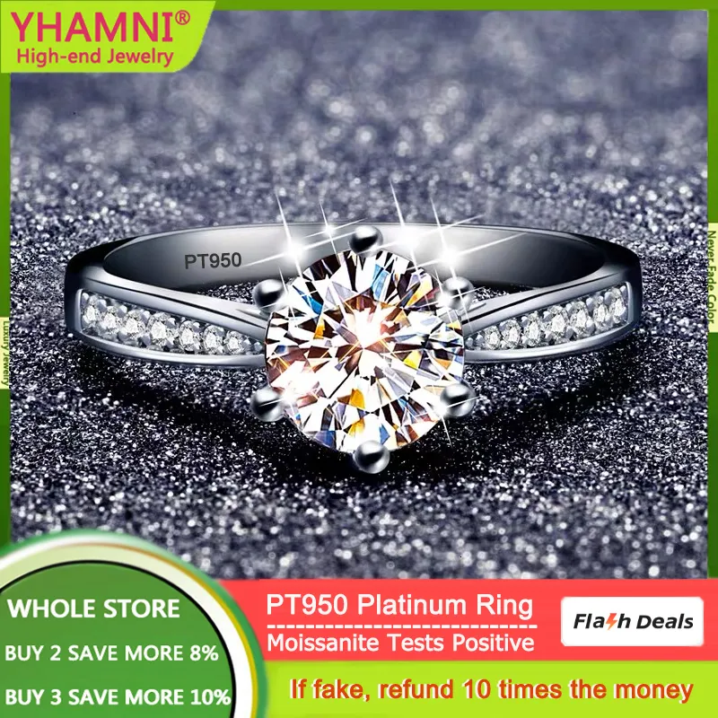 Z bocznymi kamieniami 100% prawdziwy pierścień oryginalne PT950 Platynowe pierścienie dla kobiet Top D Color VVS1 Diamond Wedding Połączenie R017 230701