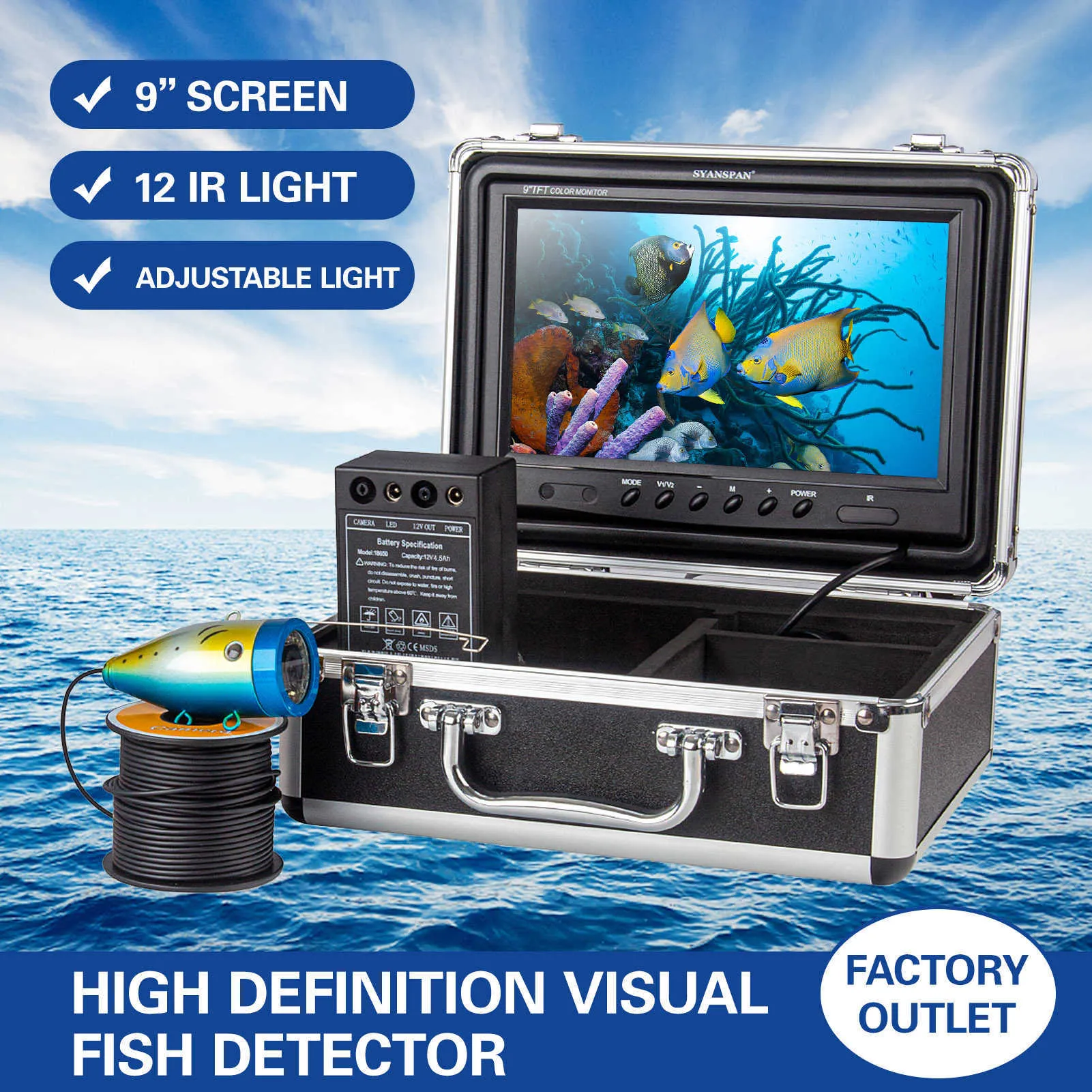 Fish Finder 9 Inch 1200TVL Undervattensfiskekamera Fish Finder 12 infraröda LED-lampor 15M/30M/50M för ishavsfiske HKD230703