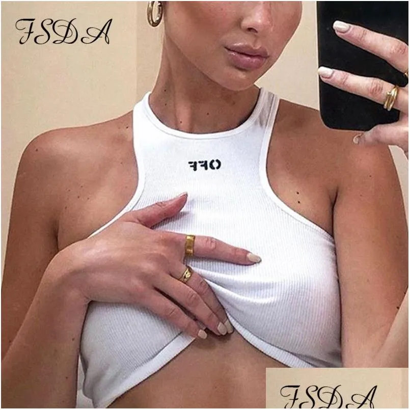 T-Shirt da donna Fsda Summer White Women Crop Top Ricamo Y Off Shoder Canotta nera Camicie casual senza maniche senza schienale Drop Delivery Dhubi