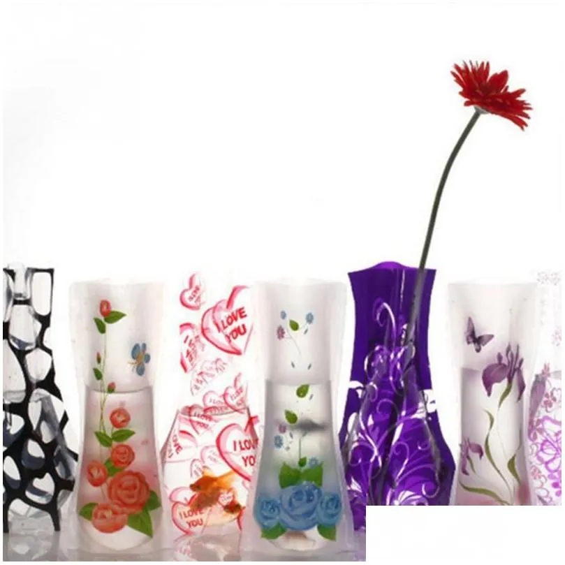 Vases Foldable Plastic Vase Reused Indestructible For Flower Home Decoration Party Eco-Friendly Pvc Drop Delivery Garden Dhfv3