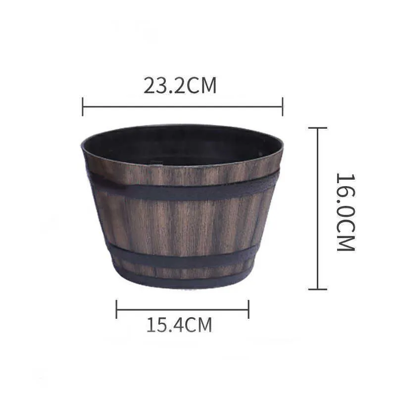 Planters Pots Flower Pot Imitation Barrel Flowerpot Creative Plastic Green Planting Flowerpot Home Office Garden Decor Planter R230614