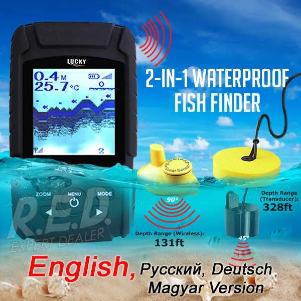 Fishfinder FF-718Li LUCKY 2-in-1 Fishfinder Waterdichte draadloze sonarsensor / bedrade transducer Oplaadbare Fishfinder-monitor HKD230703