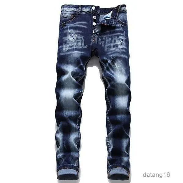 Jeans Masculino Calça Masculina Designer Preto Skinny Adesivos Lavagem Clara Rasgado Motocicleta Joggers Rock Revival True Religions Masculino 9 P59Y