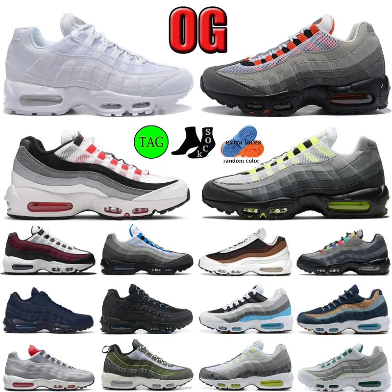 OG 95s Herr utomhus löparskor 95 dam sneakers Trippel Svart Vit Neon Kristallblå Solar Röd Bordeaux Sports Trainers storlek 36-46