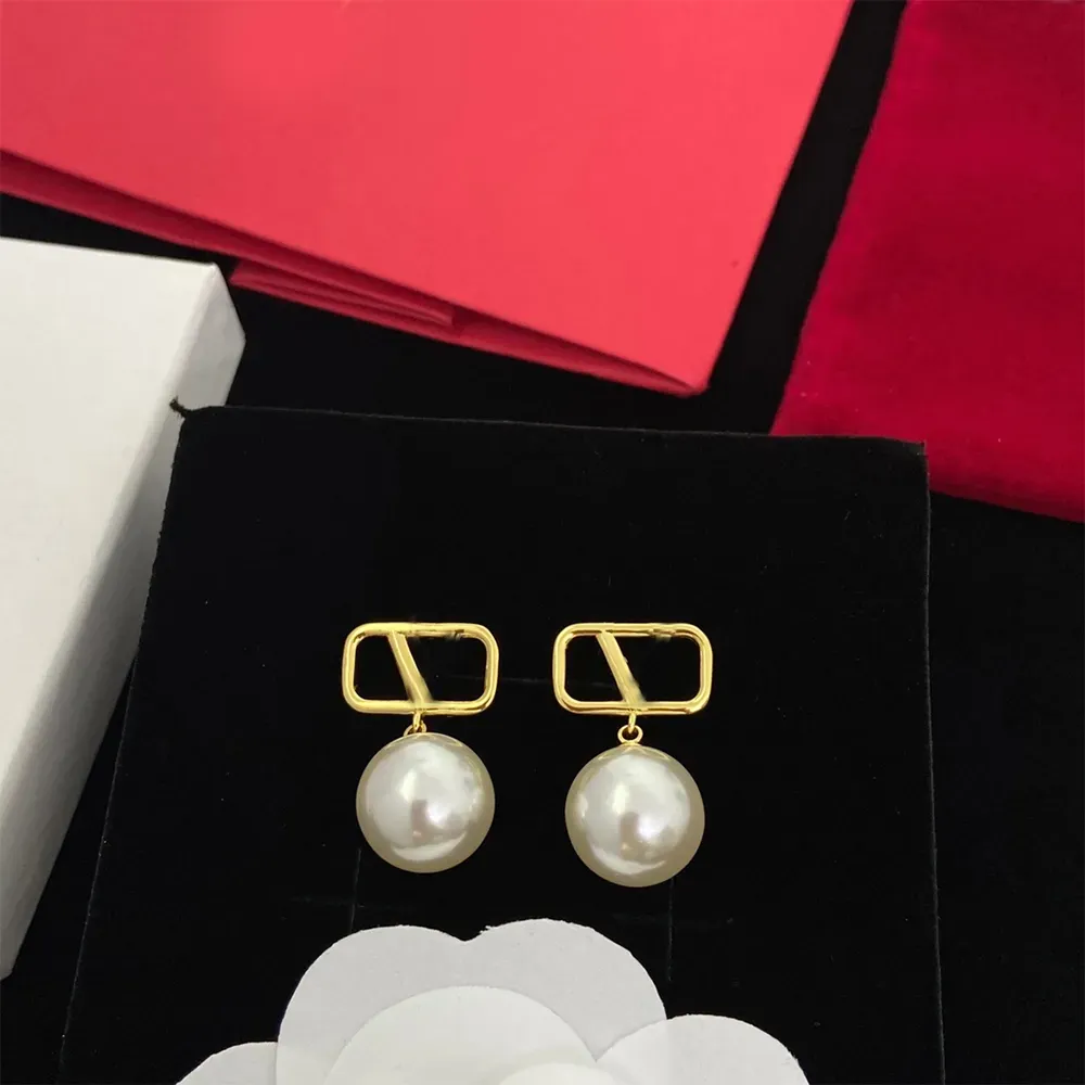 bijoux de marque boucles d'oreilles perle dames boucles d'oreilles luxe or cristal Double V 925 s bijoux en argent classique haut de gamme