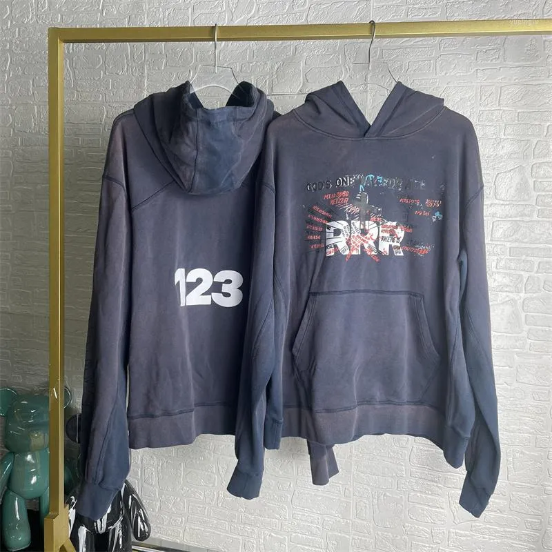 Men's Hoodies Fall/Winter 2023 RRR123 Hoodie Women's 1:1 High Quality Vintage Heavy Weight Worn Hooded Sweatshirt Terry Pullovers