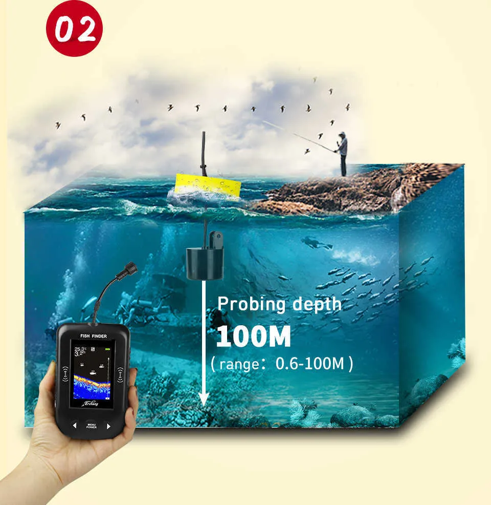 Fish Finder XF03 100M Portable Sonar Fish Finder 45 Degrees Sonar